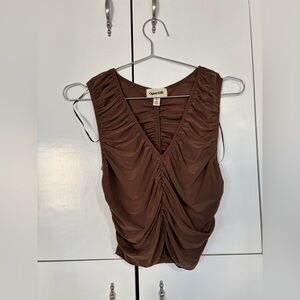 Open Edit Brown Ruched V-Neck Tank